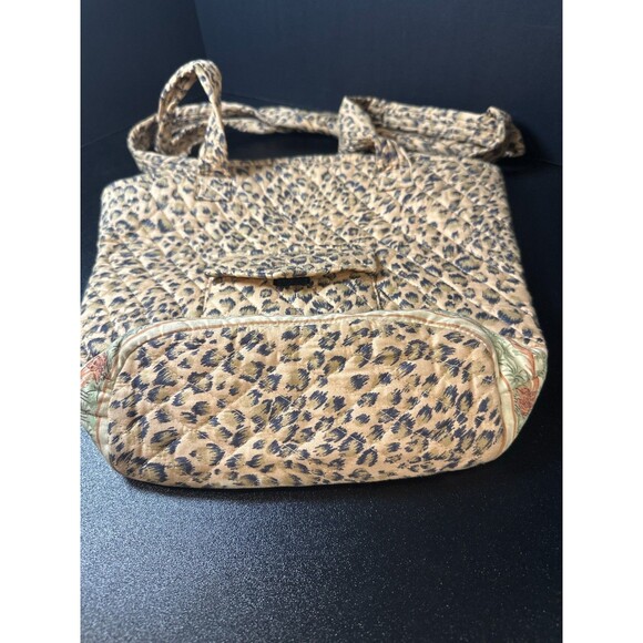 Naples Bag Co. Quilted Tote Bag Leopard Jungle Print Braided Handles 13x12x4 - Picture 4 of 10